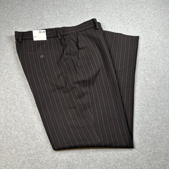 Express Other - Express Slim Fit Pinstripe Mens Dress Pants 34x32(30) Black Red Stretch NWT